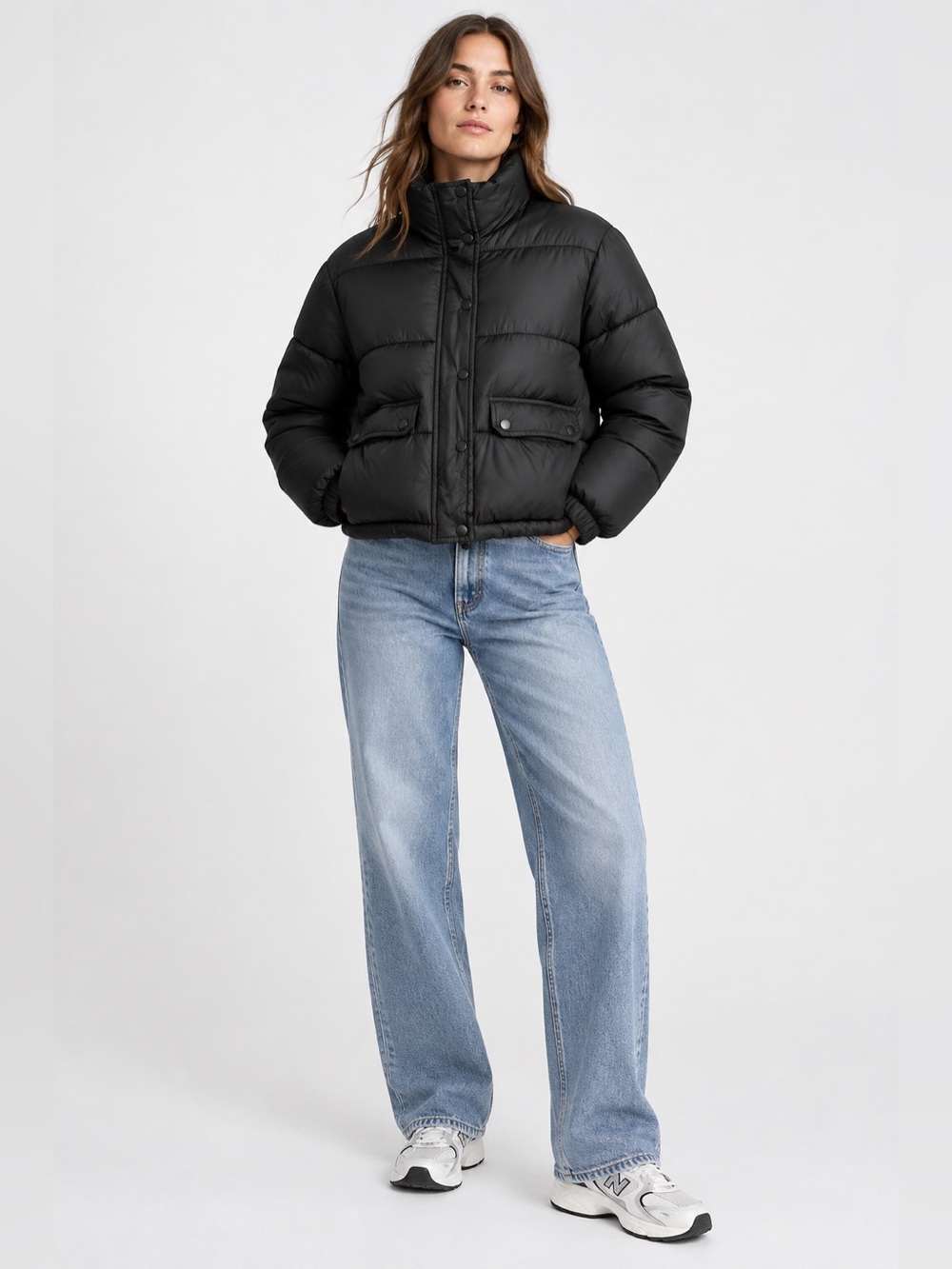 C&C California Cropped Black Puffer Winter Jacket